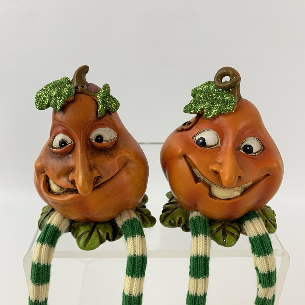 Anthropomorphic Pumpkin Jack o' Lantern Halloween Shelf Sitters Resin Set of 2